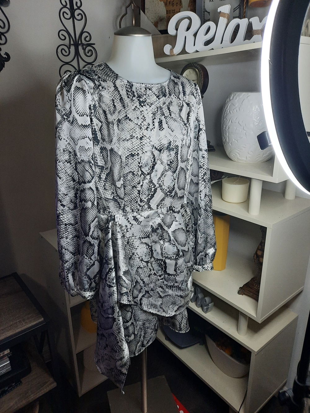 Zara Black and White Snake Print Long Sleeve Top